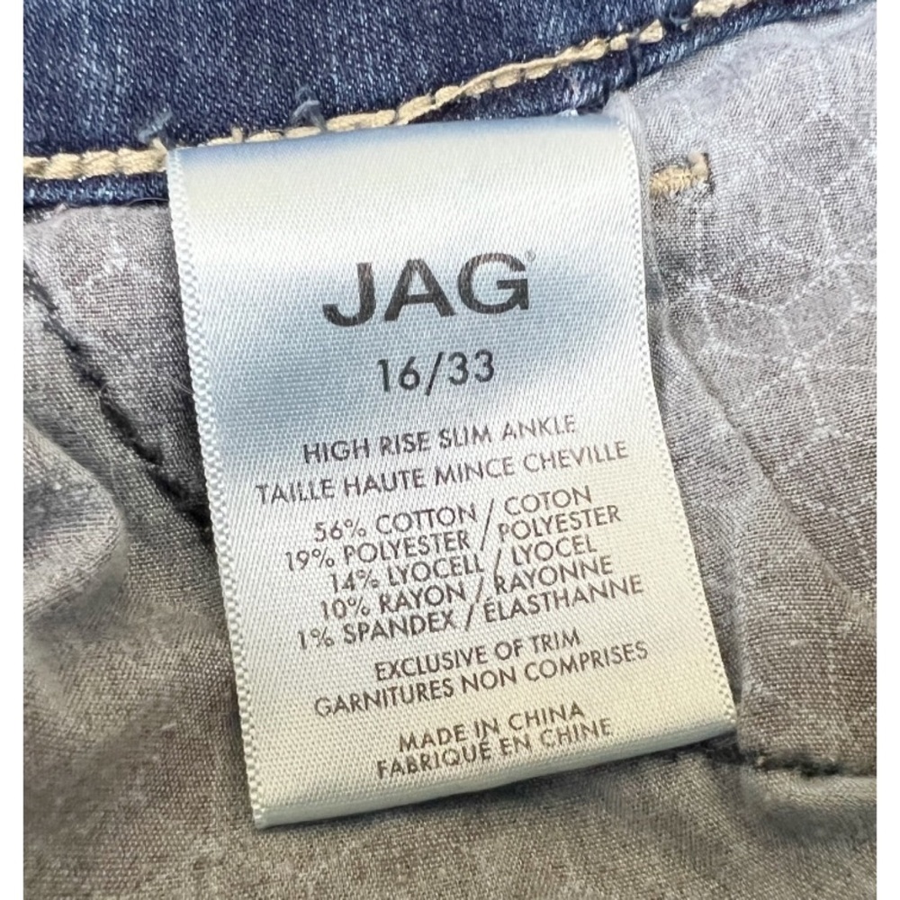 Jag Pull On High Rise Slim Ankle Length Jeans 16 Pearl Details Raw Hem Stretchy - Picture 7 of 9